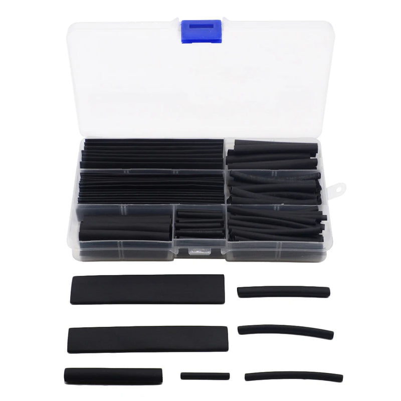 150pcs/Box 2:1 Polyolefin Heat Shrink Tubing Tube Sleeving Wire Electrical Insulation Cable Kit 8 Sizes 2-13mm Black