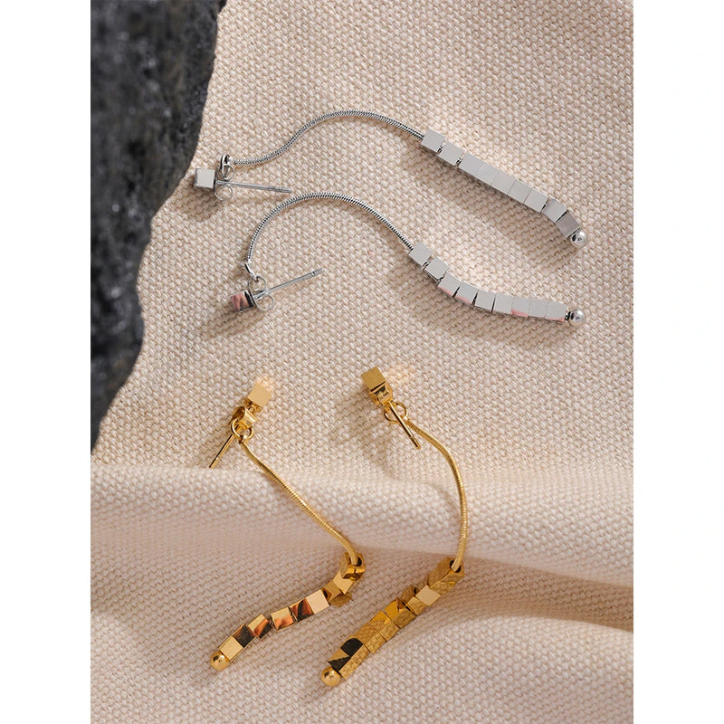 Yhpup 316 Stainless Steel Square Long Drop Dangle Earrings 18k Gold Color PVD Waterproof Fashion Ear Pendants Jewelry Women Gift
