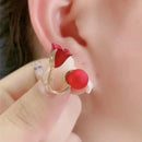 Korean Red Rose Stud Earring Fashion Imitation Pearl Flower Earrings for Woman Party Jewelry Christmas Gift New Arrivals