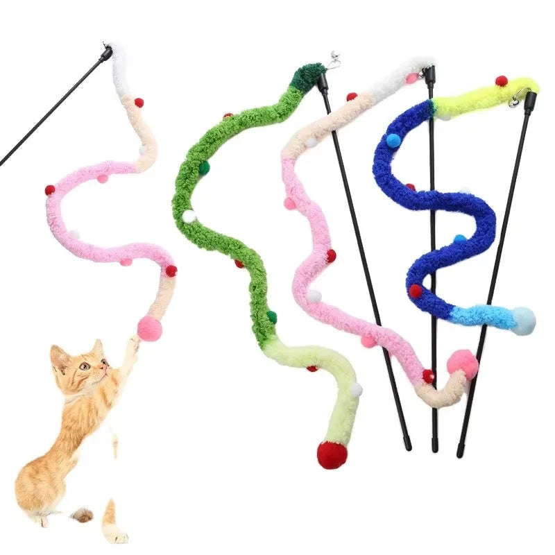 Cat Toy Feather Cat Teaser Wand Cat Interactive Toys Funny Caterpillar Colorful Rod Christmas Hairball Teaser Wand Pet Supplies