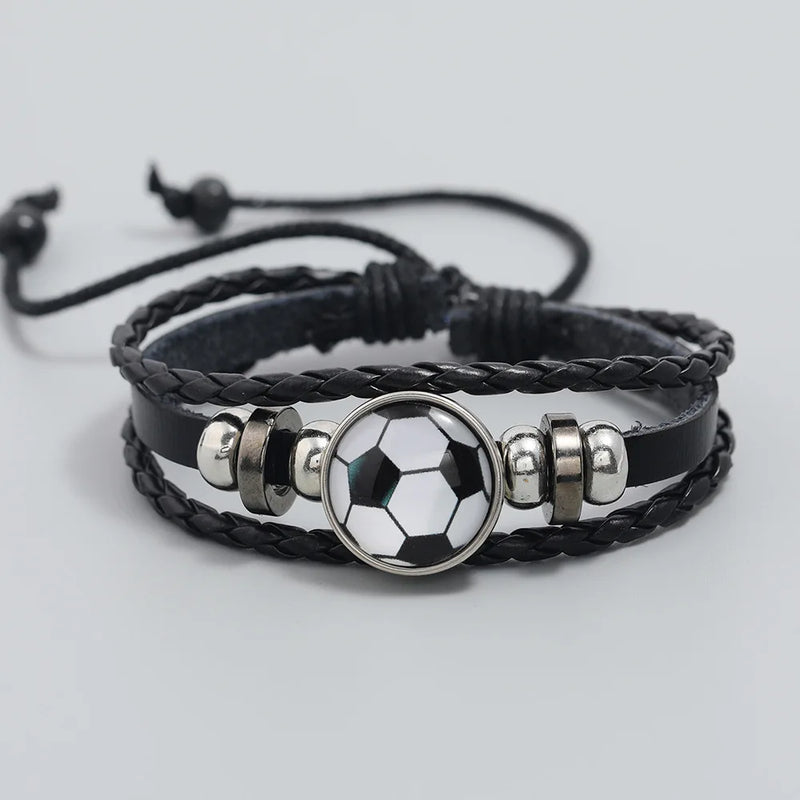 Football Bracelet Adjustable Leather Bracelet Punk Bracelet Fashion Mens Wristband Wrap Bracelets Football Gifts for Teen Boys