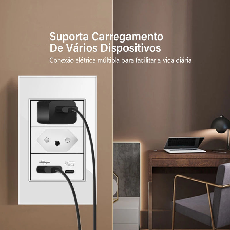 DELEFU White Tempered Glass Panel Tpye-c USB Brazil Standard Wall Socket Package, 3gang Wall Switch, More Discounts.