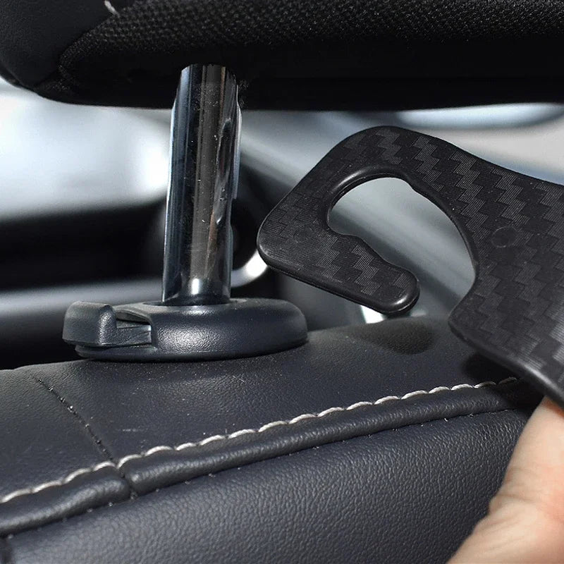 4PCS Car Hidden Seat Hook Multi-Purpose Carbon Fiber Texture Car Seat Back Creative Multi-function On-Board Hooks