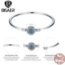 BISAER 925 Sterling Silver Demon Eye Bracelets Blue Evil Eyes Bangles Pave Setting Zircon 17-21CM for Women Party Fine Jewelry