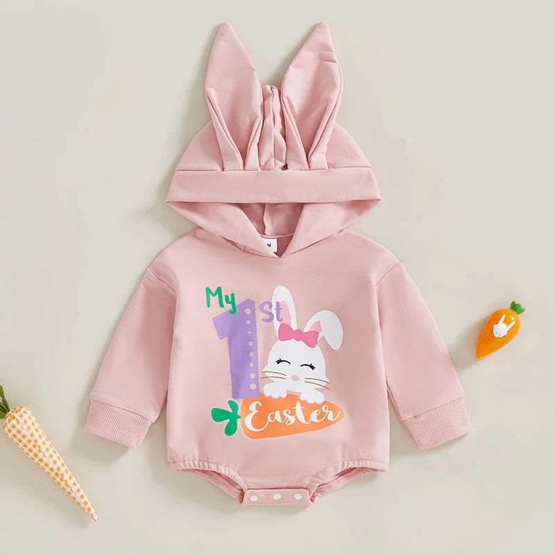 Infant Toddler Unisex s Sweaters Spring Outfits Easter Bunny Rabbit Printed Long Sleeve Rompers Hooded Jumpsuits