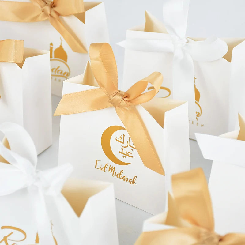 5/10Pcs Eid Mubarak Candy Gift Boxes Ramadan Kareem Cookie Snack Packaging Box Bag 2024 Muslim Islamic Party Decoration Supplies