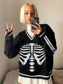 Darlingaga Harajuku Totenkopf-Print Y2K Lockerer Herbst-Winter-Pullover Damen Pullover Lässige Strickwaren Jumper 2023 Koreanische Pullover Neu