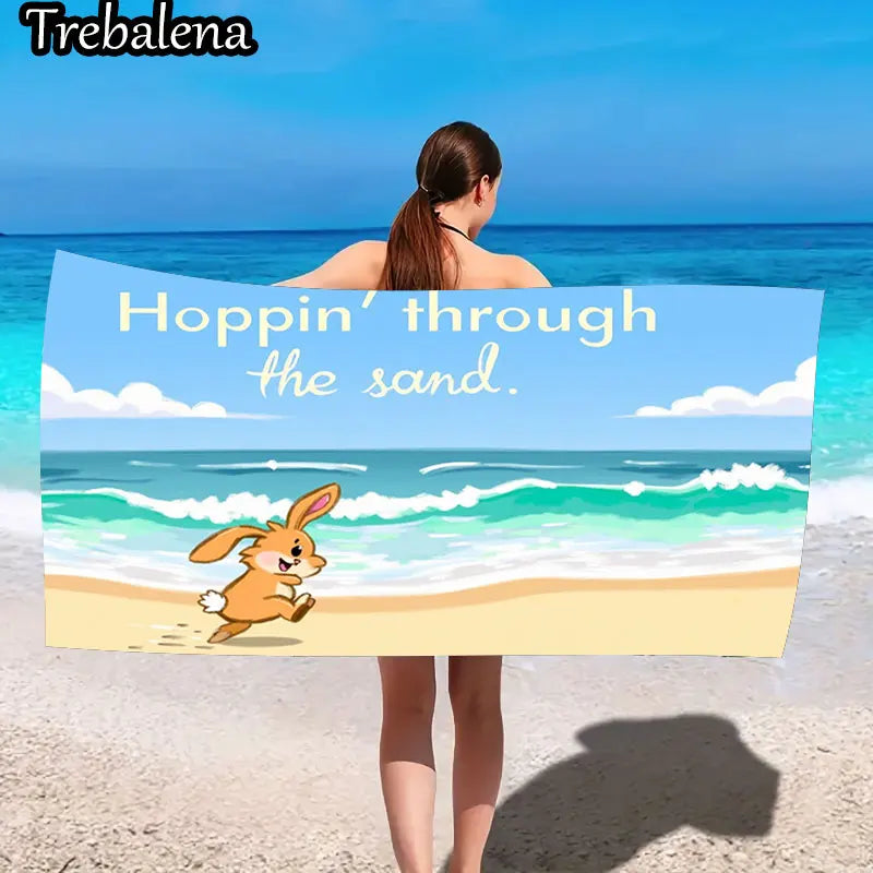 30*60inch Ultra-Soft Beach Towel with Beach Bunny Hoppin Through Sand Towel