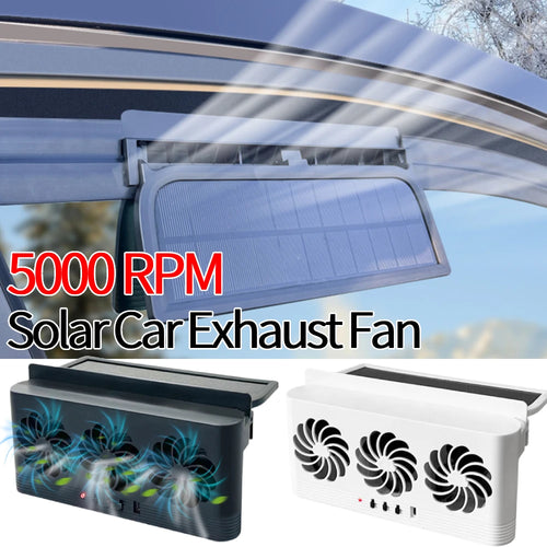 Solar Powered Car Radiator Cooling Fan with 3 Air Outlets Car Window Air Vent Fan USB Powered Auto Ventilation Fan for All Cars