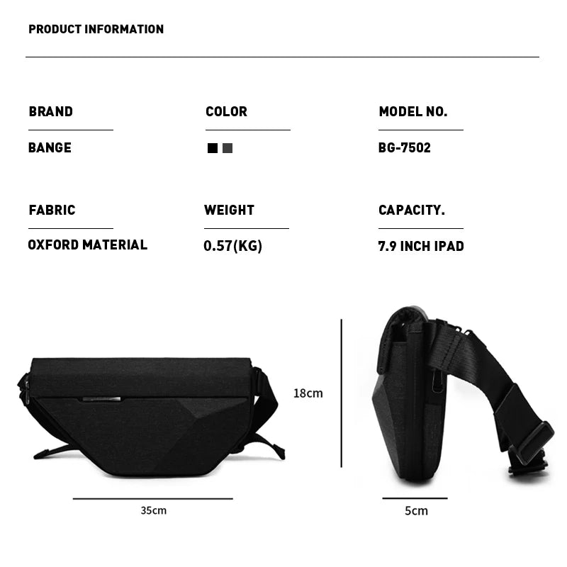 BANGE Men Oxford Waterproof Multifunction Hard Shoulder Bags Messenger Chest Sling Crossbody Bags Travel For 7.9 inch iPad