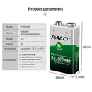 PALO 6F22 9V Ni-MH Akku 9 V 300mAh Batterien 9 Volt geringe Selbstentladung 9 Volt Batterie mit Smart Charger