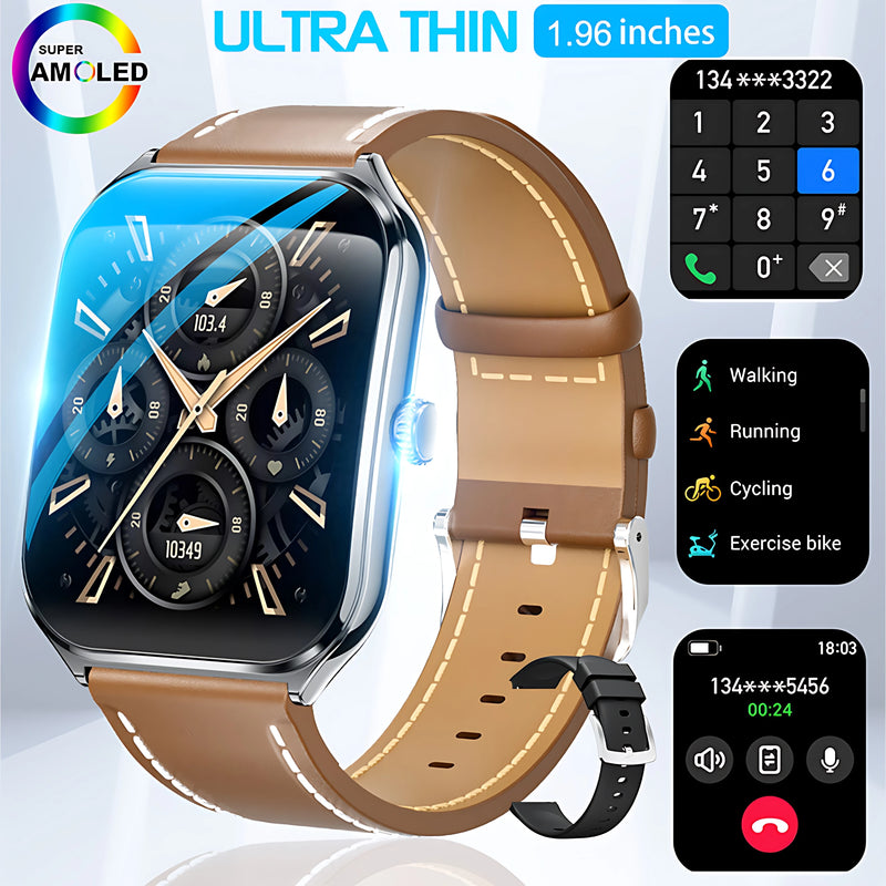 2025 New Ultra-Thin Curved Screen Smart Watch For Men Women 1.96" Amoled Pixel Display Bluetooth Call Smartwatch IP68 For Huawei