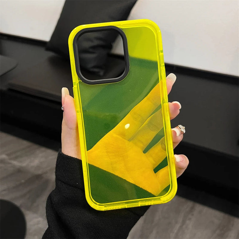 Neon Fluorescent Color Transparent Phone Case For iPhone 15 11 12 13 14 Pro Max Plus Bumper Clear Shockproof Soft Silicone Cover