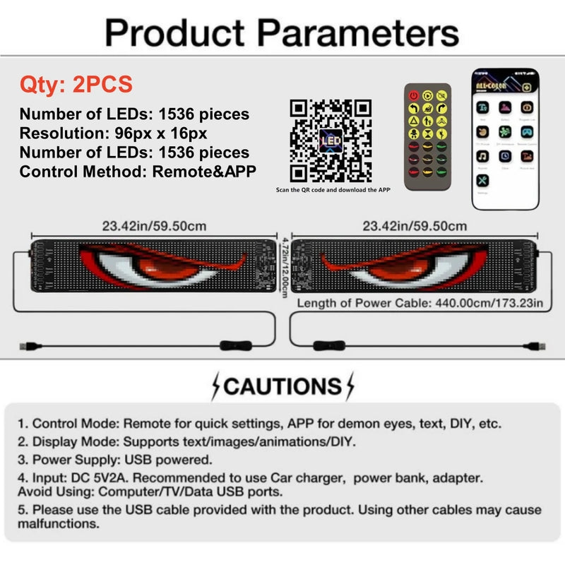 2PCS Devil Eyes Light Truck LED Windshield Eyes Custom Flexible Neon Matric Panel Car LED Display Flashing Evil Eyes For Cars