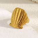E.B.belle Trendy Style Exaggerated Numb Shell Ring 18K Gold Plated Hypoallergenic Charm Jewelry For Women's Gift