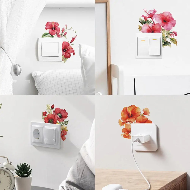 Switch Decorative Sticker Flower Switch Sticker Floral Switch Sticker Waterproof Pvc Self-adhesive Decal for Room Bedroom Kids