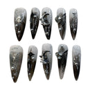 10pcs/1set Black White Press On Nails With Smudging Design Ultra-flexible Long Lasting Fake Nails For Daily And Parties Wearing