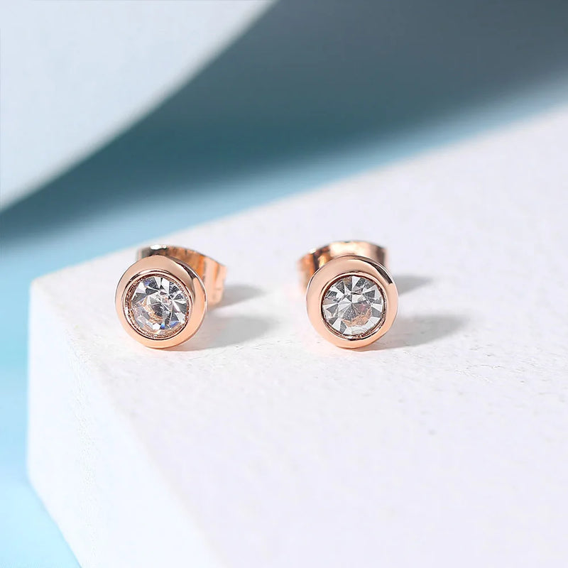 ZHOUYANG Simple Round Stud Earring For Wome Concise Rose Gold Color Fashion Jewelry Austrian Crystal Dropship Supplier E496