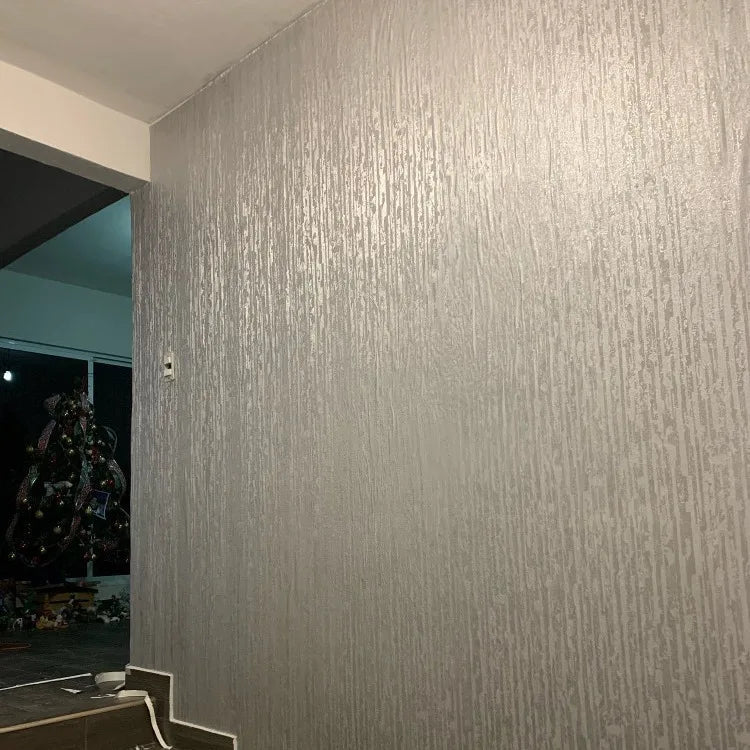 Silver Shiny Concrete Effect Wallpaper Metallic Industrial Style Plain Grey Concrete Wall Paper for Living Room Papel De Parede