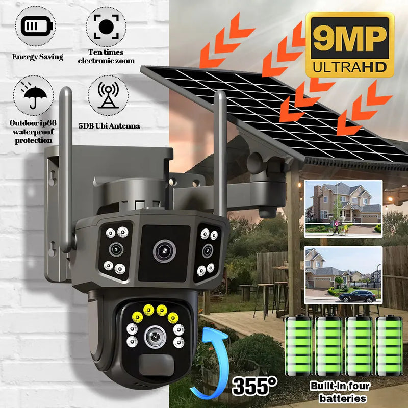 9MP 4K IP Camera Dual Lens Screen WiFi PTZ Auto Tracking Waterproof Panoramic Surveillance Camera with Voice Intercom System