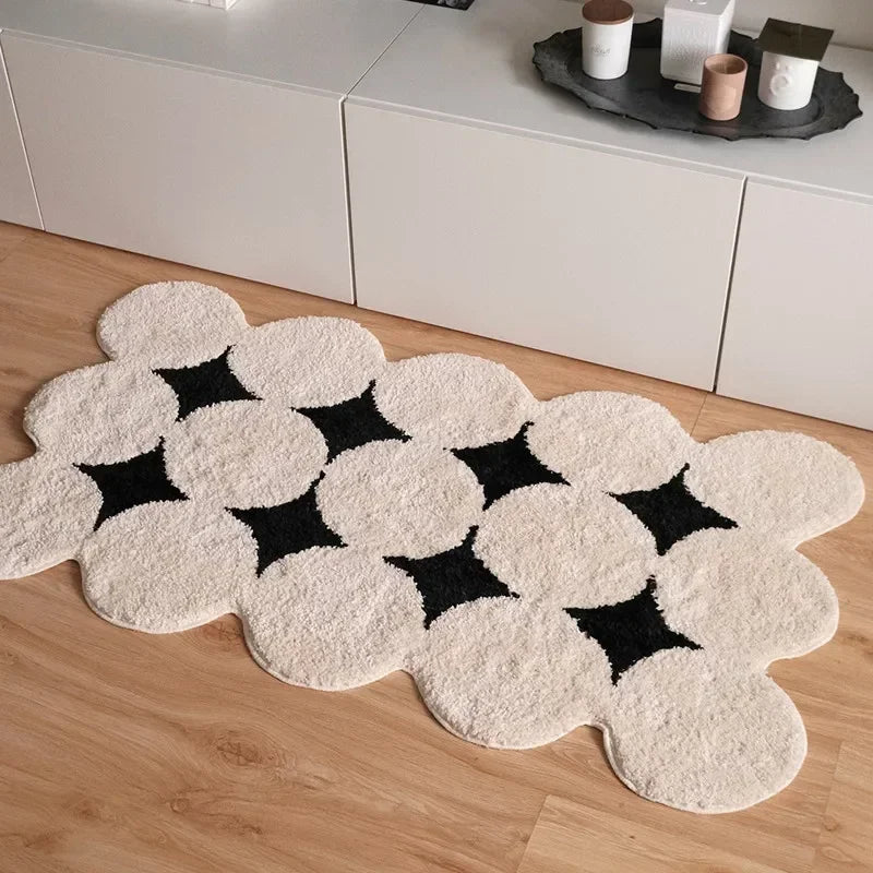 Top Quality Plush Thicken Rugs Black White Carpet for Living Room Soft Fluffy Bedside Mat Non Slip Area Rug Ins Style Floor Mats