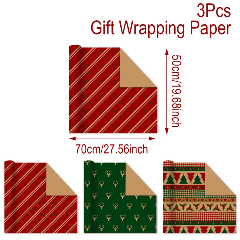 Christmas Gift Wrapping Paper Roll Merry Christmas Decoration For Home 2024 Navidad Noel Natal Kerst Happy New Year 2025