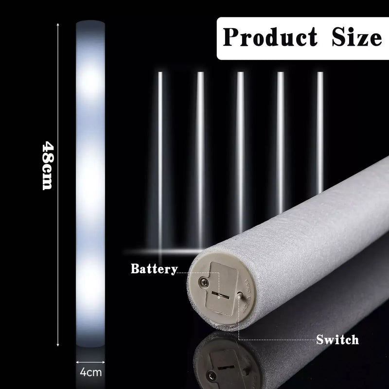10/20pcs White LED Foam Sticks Light Up Batons Foam Glow Sticks 48cm With 3 Modes Flashing Glow in the Dark Party Supplies
