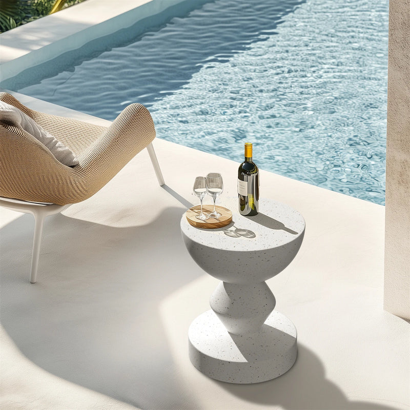 Modern Concrete Side Table for Indoor Outdoor Round Coffee Table Accent Table Garden Stool Unique Shaped