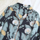 Spring and Autumn Women's100% viscose long-sleeved trouserslarge floral cotton silklarge size thin cardiganhome serviceshirt set