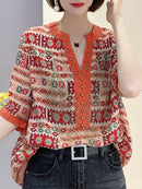 Elegant Fashion Rivet Casual Printing Diamonds Diamonds Pullovers 2024 New Summer Short Sleeve Loose Temperament Shirt T-Shirt