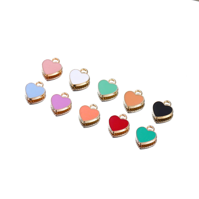 30Pcs/Lot 10mm Love Shape Alloy Metal Enamel Small Heart Pendants for DIY Necklace Bracelet Jewelry Making Accessories