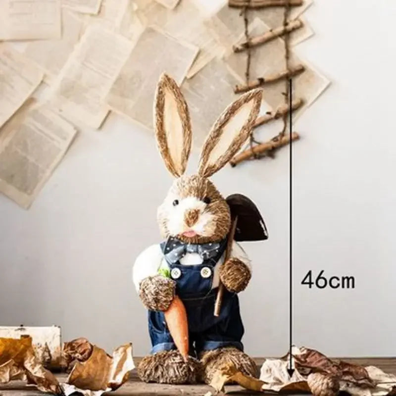 46cm Straw Woven Bunny Straw Rabbit Decoration Ornament Easter Holiday Decors Sculptures & Statuette Yard Party Home Supply