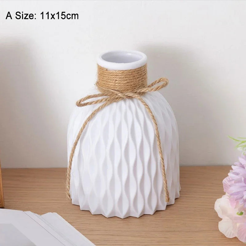 Modern Flower Vase White Plastic Vase Flower Pot Basket Nordic Home Living Room Decoration Ornament Wedding Flower Arrangement