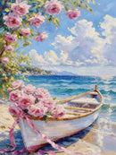 Huacan New Arrivals 2025 Diamond Painting Kit Landscape Diamond Embroidery Boat Seaside Rose Full Handmade Gift