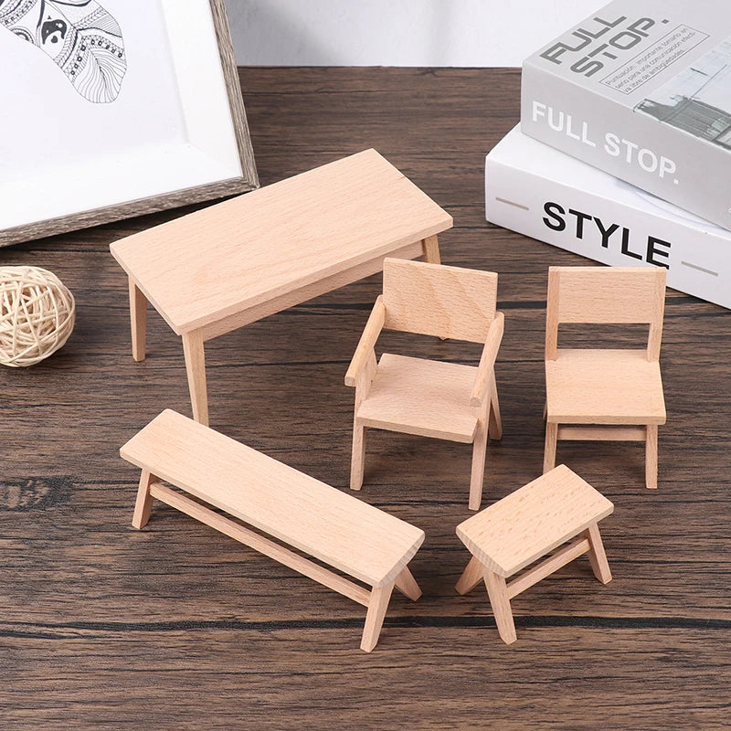 1:12 Dollhouse Miniature European Dining Table Chair Bench Armchair Model Furniture Accessories For Doll House Decor Kids Toys