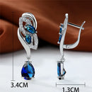 Luxury Female Blue Rainbow Stone Earring Silver Color Clip Earrings For Women Charm Crystal Zircon Wedding Jewelry