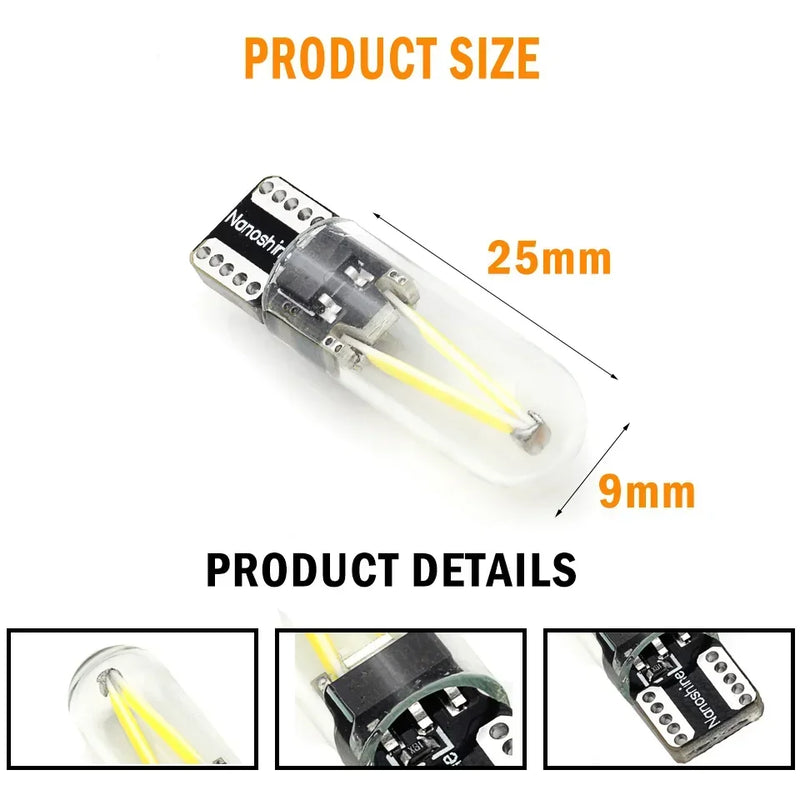 Newest W5W led T10 cob glass car light Led filament auto automobiles reading dome bulb lamp DRL car styling 12v