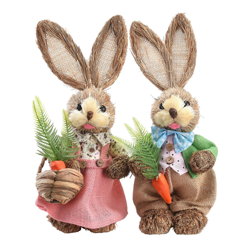 2PCS Straw Rabbit 2025 Easter Bunny Ornament Party Decorations Holiday Home Garden Wedding Decor Crafts Photo Props 25/35cm