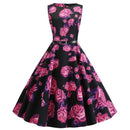 Blumenmuster Sommerkleid Damen Vintage Kleider Elegant Retro Party Tank Ärmellos Freizeit Bürokleid