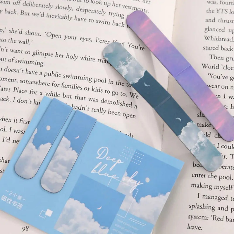 2pcs Landscape Simple Art Pattern Bookmark Book Markers, Magnetic Bookmarks Magnet Page Markers, Fun Book Marks for Reading