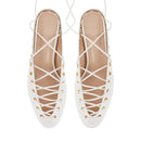 The Sorbonne | White Closed-Toe Kitten Heel Mule with Lace-Up Detail