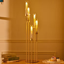 Gold Floor Candelabra 5 Arm Tall Candle Holder with Acrylic Lampshade for Wedding Table Birthday Party Decoration 10PCS