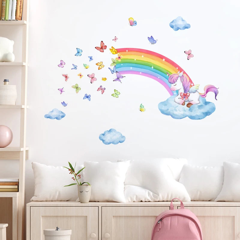 Unicorn Rainbow Cloud and Butterfly Wall Sticker Background Wall Living Room Decoration