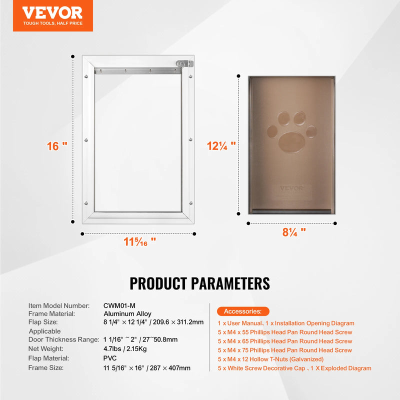 SucceBuy Pet Door Aluminum Frame with Lock and Flap System Weatherproof Doggy Door Easy to Install in Interior or Exterior Doors