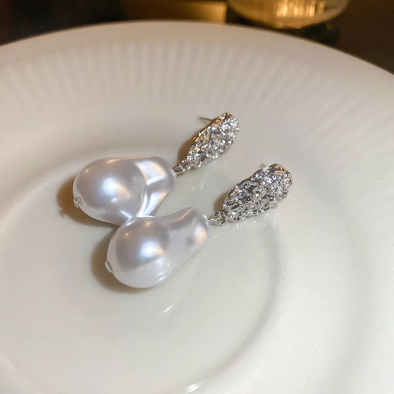 Rugged Geometry Irregular Pearl Earrings for Women Personalized Design Drop  Earrings Fashion Versatile Style Jewelry