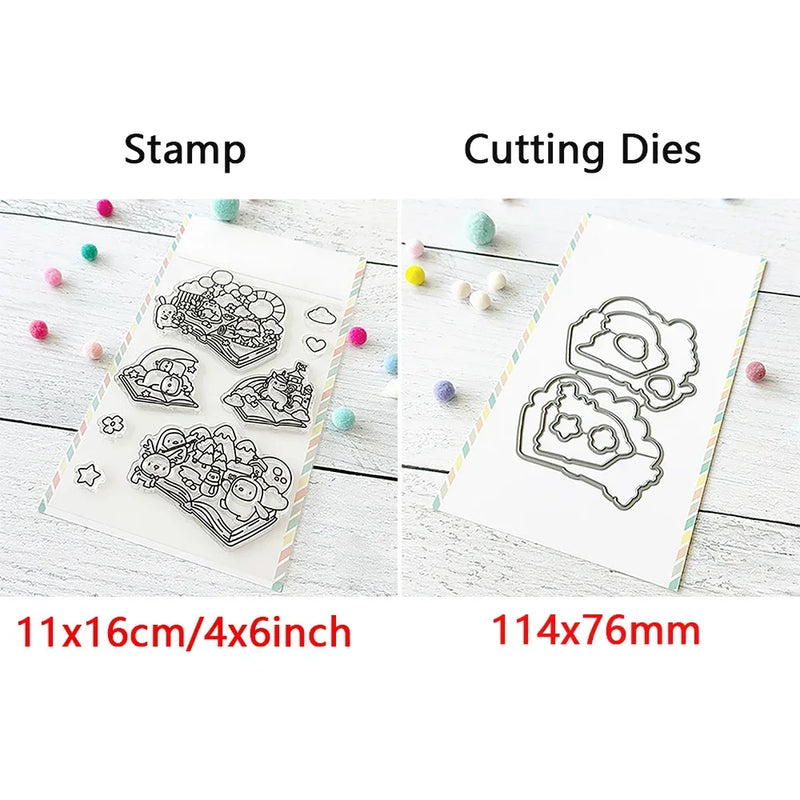 Birthday Cake Cute Frog Fox Animals Cutting Dies and Clear Stamps Bottle Thank You Words Dies For DIY Scrarpbooking Paper Craft