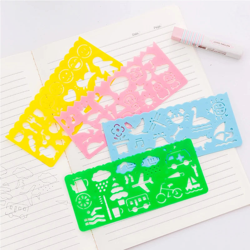 7PCS/Set Creative Multi Shaped Template Ruler Drawing Aid Tool Painting Geometric Drafting Stencils Stationery School Supplies