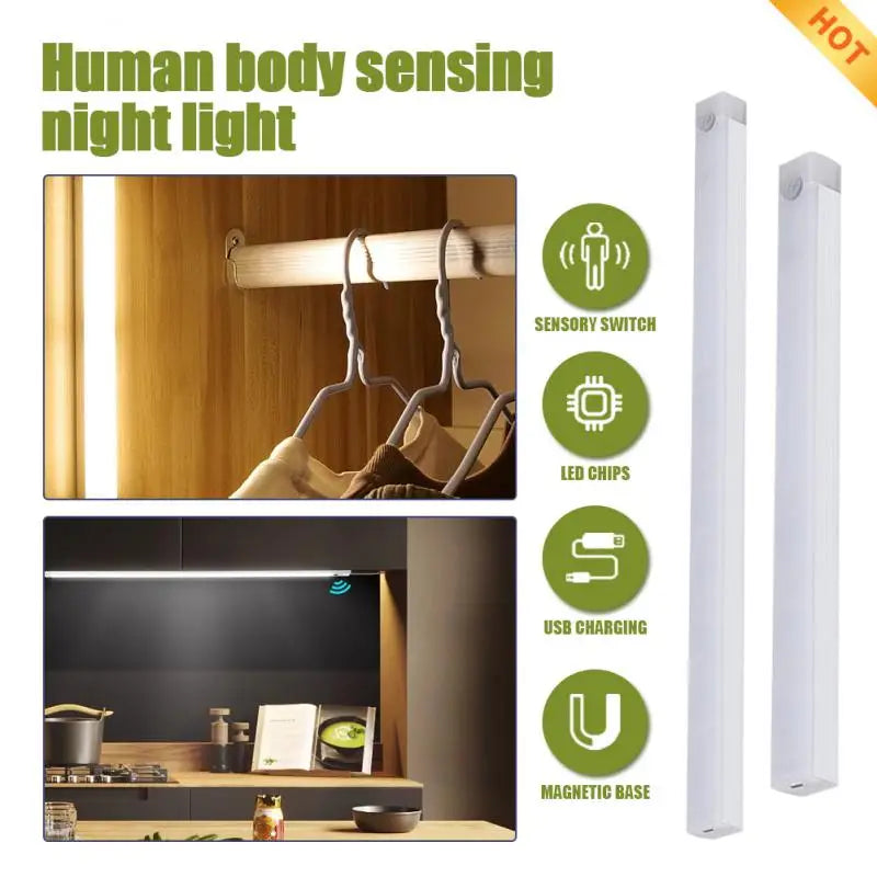 Motion Sensing Night Light LED Light Under Cabinet Light Motion Sensor Closet Light USB Rechargeable Home Bedroom Cabinet Light