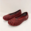 Ladies New Arrivals PVC Plastic Shoes Round Tip Low Cutter Slip-On Cut-Outs Breathable Beach Flats Spongy Sole Khaki Brown 35-40