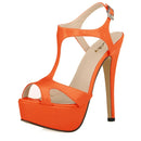 2026 New Women Sandals 14cm Sexy T-Strap Peep Toe Platform Summer Red Wedding Shoes Patent Leather Thin High Heels Big Size 44